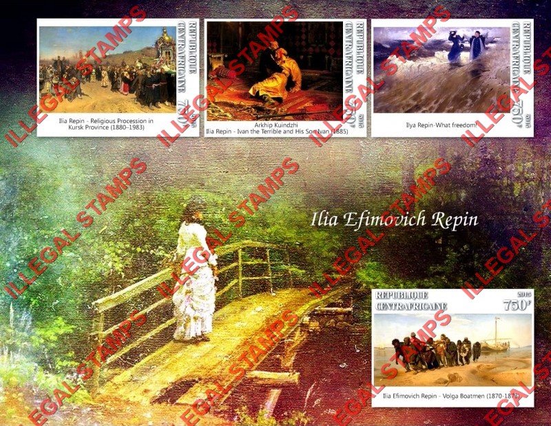 Central African Republic 2015 Paintings by Ilia Efimovich Repin Illegal Stamp Souvenir Sheet of 4 Central African Republic 2015 Paintings by Ilia Efimovich Repin Illegal Stamp Souvenir Sheet of 4