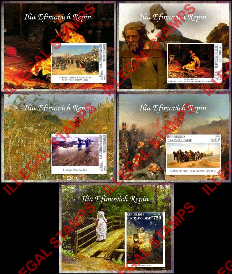 Central African Republic 2015 Paintings by Ilia Efimovich Repin Illegal Stamp Souvenir Sheets of 1 Central African Republic 2015 Paintings by Ilia Efimovich Repin Illegal Stamp Souvenir Sheets of 1