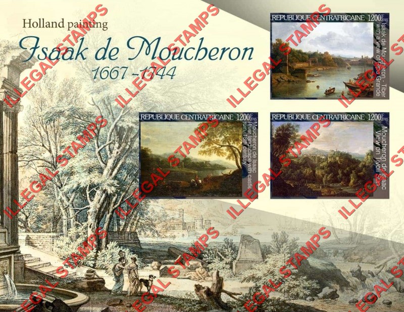 Central African Republic 2015 Paintings by Isaak de Moucheron Illegal Stamp Souvenir Sheet of 3 Central African Republic 2015 Paintings by Isaak de Moucheron Illegal Stamp Souvenir Sheet of 3