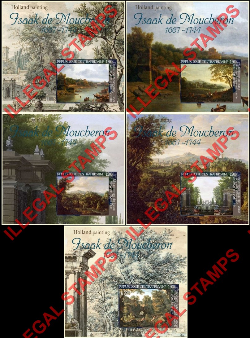 Central African Republic 2015 Paintings by Isaak de Moucheron Illegal Stamp Souvenir Sheets of 1 Central African Republic 2015 Paintings by Isaak de Moucheron Illegal Stamp Souvenir Sheets of 1