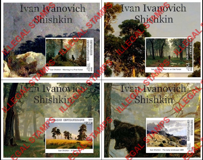 Central African Republic 2015 Paintings by Ivan Ivanovich Shishkin Illegal Stamp Souvenir Sheets of 1 Central African Republic 2015 Paintings by Ivan Ivanovich Shishkin Illegal Stamp Souvenir Sheets of 1