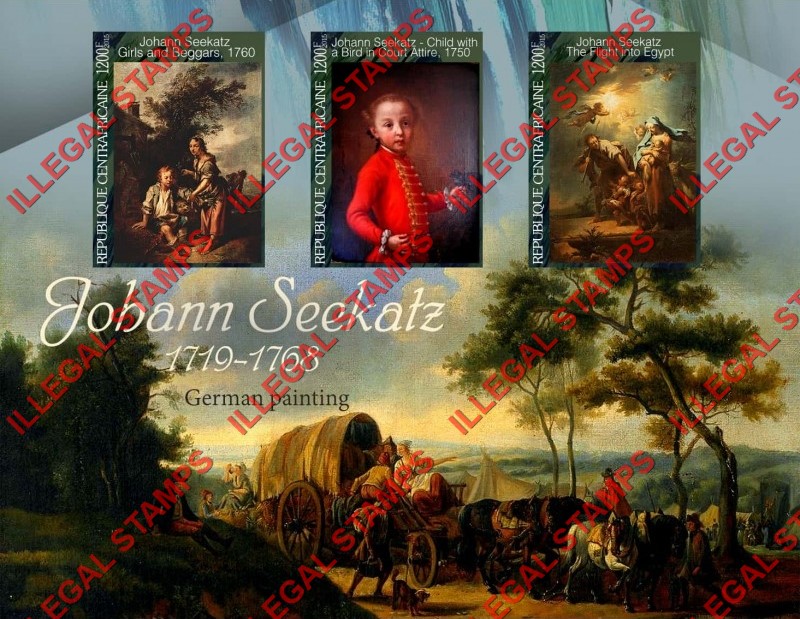 Central African Republic 2015 Paintings by Johann Seekatz Illegal Stamp Souvenir Sheet of 3 Central African Republic 2015 Paintings by Johann Seekatz Illegal Stamp Souvenir Sheet of 3