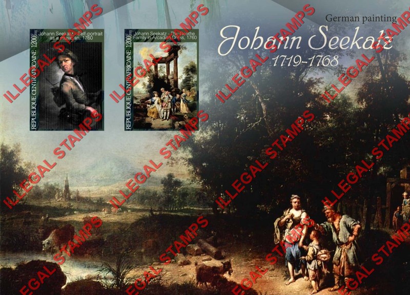 Central African Republic 2015 Paintings by Johann Seekatz Illegal Stamp Souvenir Sheet of 2 Central African Republic 2015 Paintings by Johann Seekatz Illegal Stamp Souvenir Sheet of 2