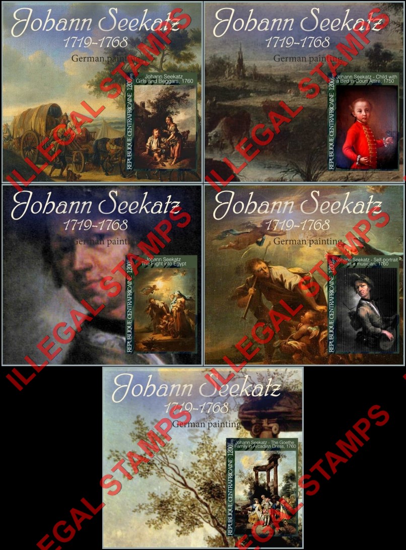 Central African Republic 2015 Paintings by Johann Seekatz Illegal Stamp Souvenir Sheets of 1 Central African Republic 2015 Paintings by Johann Seekatz Illegal Stamp Souvenir Sheets of 1