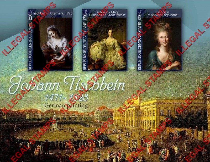 Central African Republic 2015 Paintings by Johann Tischbein Illegal Stamp Souvenir Sheet of 3 Central African Republic 2015 Paintings by Johann Tischbein Illegal Stamp Souvenir Sheet of 3