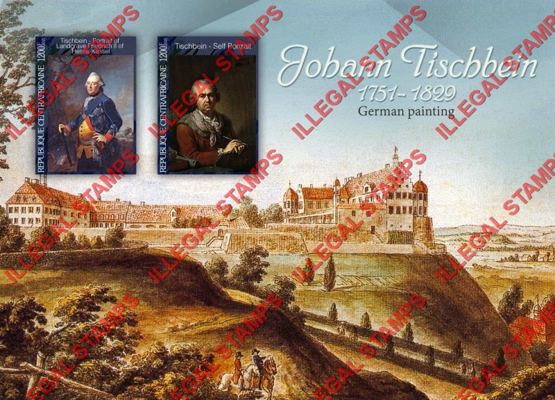 Central African Republic 2015 Paintings by Johann Tischbein Illegal Stamp Souvenir Sheet of 2 Central African Republic 2015 Paintings by Johann Tischbein Illegal Stamp Souvenir Sheet of 2