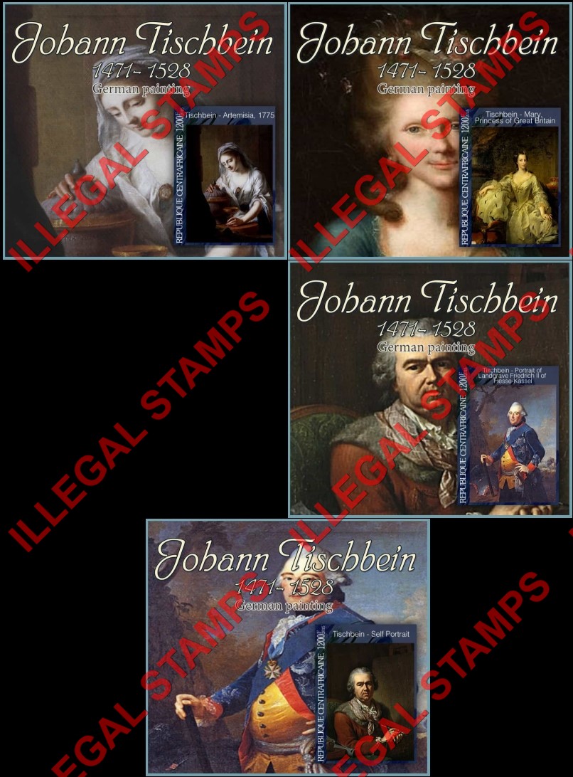 Central African Republic 2015 Paintings by Johann Tischbein Illegal Stamp Souvenir Sheets of 1 Central African Republic 2015 Paintings by Johann Tischbein Illegal Stamp Souvenir Sheets of 1