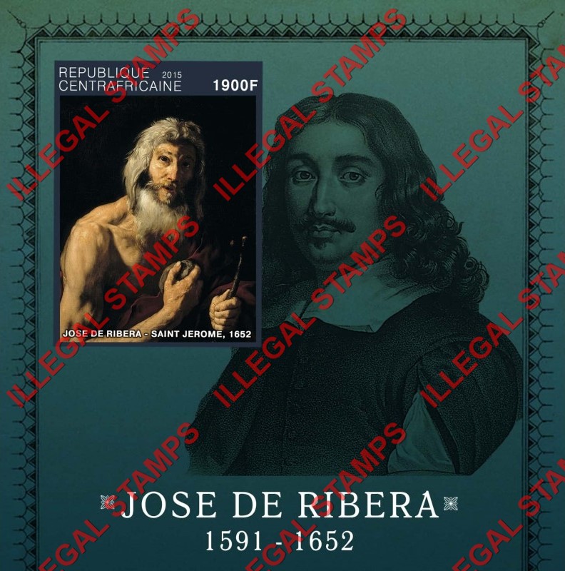 Central African Republic 2015 Paintings by Jose de Ribera Illegal Stamp Souvenir Sheet of 1 Central African Republic 2015 Paintings by Jose de Ribera Illegal Stamp Souvenir Sheet of 1