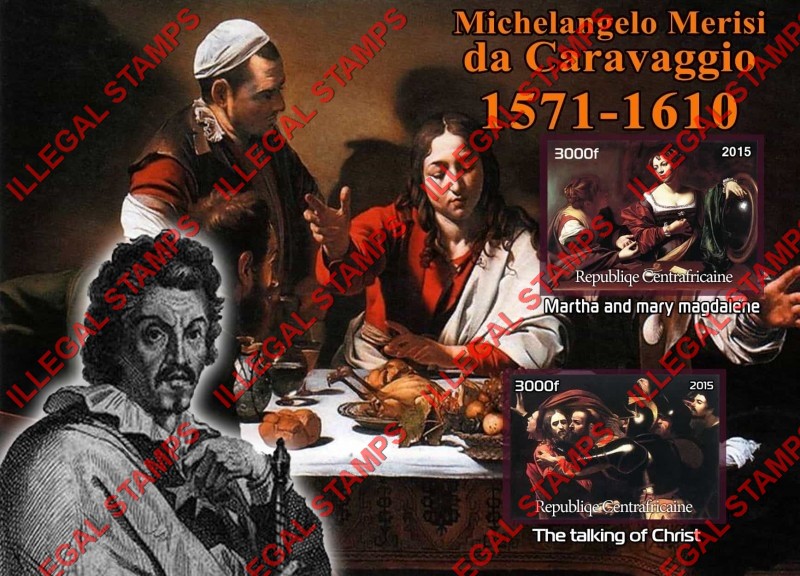 Central African Republic 2015 Paintings by Michelangelo Merisi da Caravaggio Illegal Stamp Souvenir Sheet of 2 Central African Republic 2015 Paintings by Michelangelo Merisi da Caravaggio Illegal Stamp Souvenir Sheet of 2