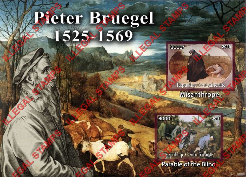 Central African Republic 2015 Paintings by Pieter Bruegel Illegal Stamp Souvenir Sheet of 2 Central African Republic 2015 Paintings by Pieter Bruegel Illegal Stamp Souvenir Sheet of 2