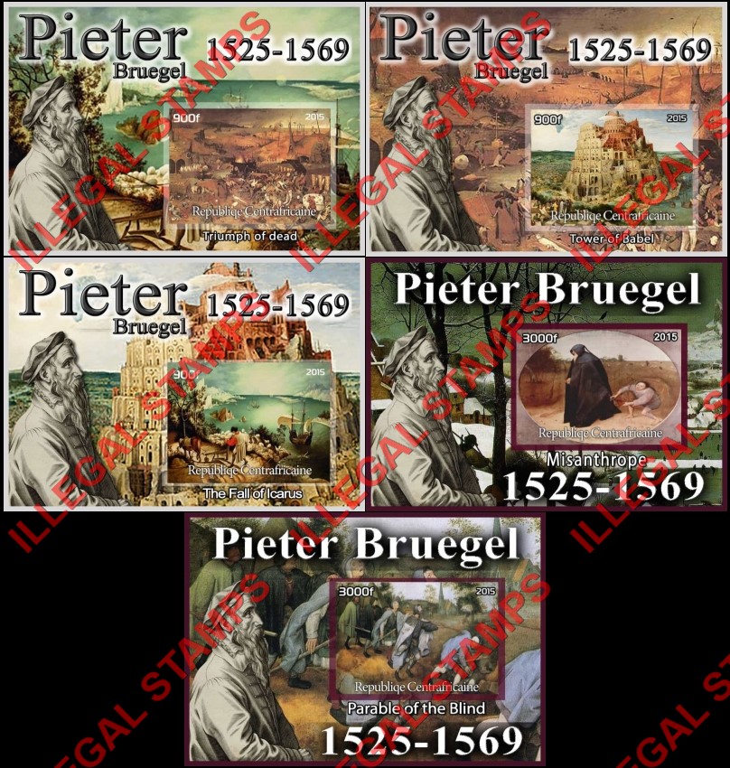 Central African Republic 2015 Paintings by Pieter Bruegel Illegal Stamp Souvenir Sheets of 1 Central African Republic 2015 Paintings by Pieter Bruegel Illegal Stamp Souvenir Sheets of 1