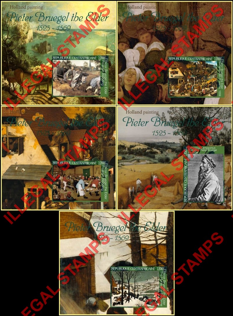 Central African Republic 2015 Paintings by Pieter Bruegel the Elder Illegal Stamp Souvenir Sheets of 1 Central African Republic 2015 Paintings by Pieter Bruegel the Elder Illegal Stamp Souvenir Sheets of 1