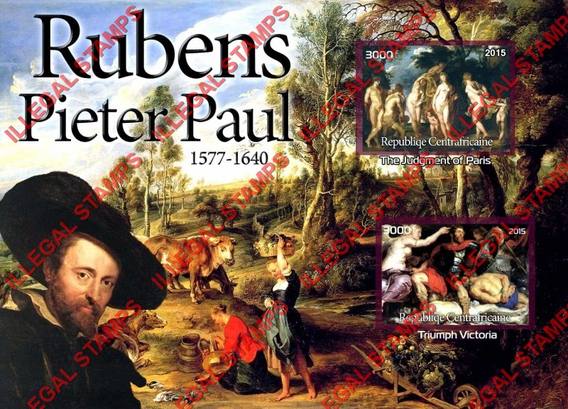 Central African Republic 2015 Paintings by Pieter Paul Rubens Illegal Stamp Souvenir Sheet of 2 Central African Republic 2015 Paintings by Pieter Paul Rubens Illegal Stamp Souvenir Sheet of 2