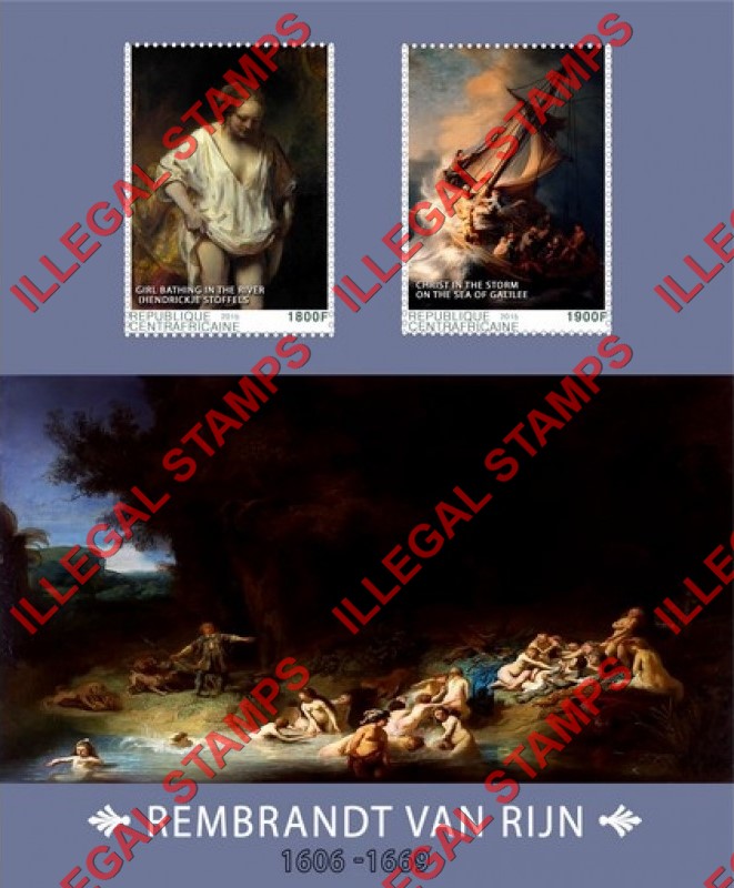 Central African Republic 2015 Paintings by Rembrandt van Rijn (different) Illegal Stamp Souvenir Sheet of 2 Central African Republic 2015 Paintings by Rembrandt van Rijn (different) Illegal Stamp Souvenir Sheet of 2