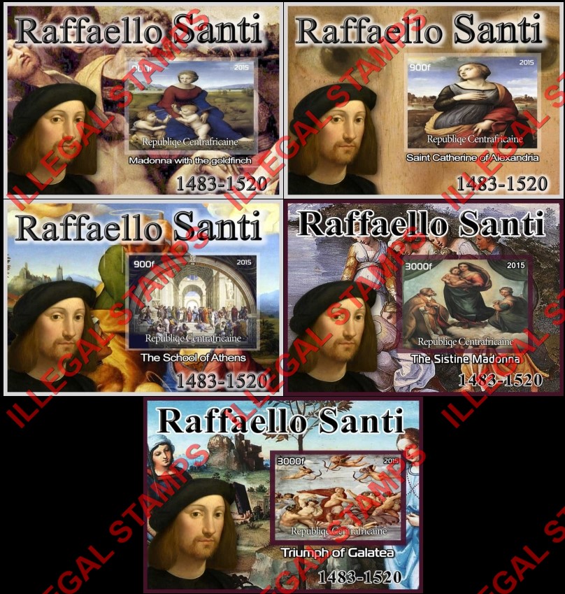 Central African Republic 2015 Paintings by Santi Raffaello Illegal Stamp Souvenir Sheets of 1 Central African Republic 2015 Paintings by Santi Raffaello Illegal Stamp Souvenir Sheets of 1