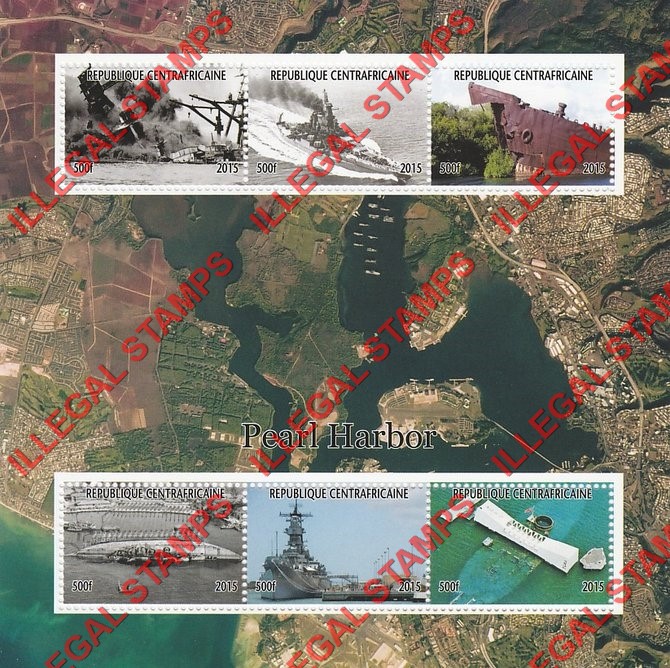 Central African Republic 2015 Pearl Harbor Illegal Stamp Souvenir Sheet of 6 Central African Republic 2015 Pearl Harbor Illegal Stamp Souvenir Sheet of 6
