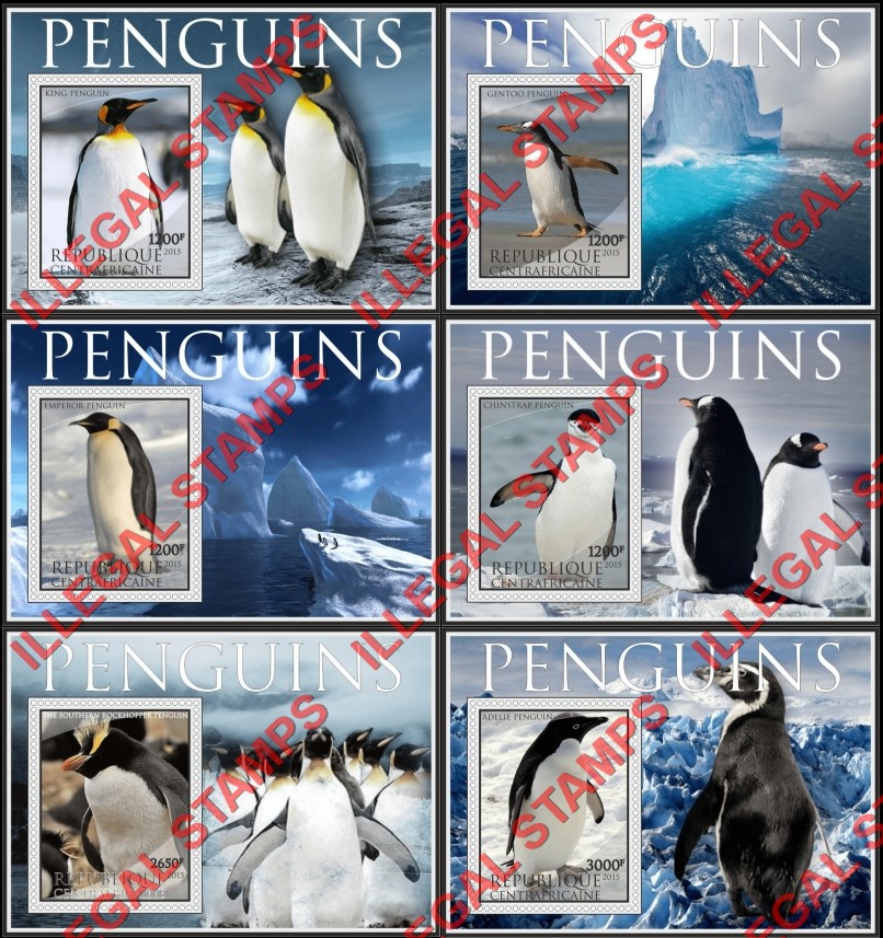 Central African Republic 2015 Penguins Illegal Stamp Souvenir Sheets of 1 Central African Republic 2015 Penguins Illegal Stamp Souvenir Sheets of 1