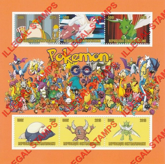 Central African Republic 2015 Pokemon Go Illegal Stamp Souvenir Sheet of 6 (Sheet 2) Central African Republic 2015 Pokemon Go Illegal Stamp Souvenir Sheet of 6 (Sheet 2)