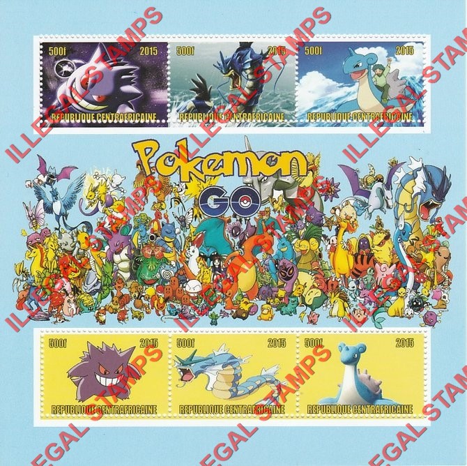 Central African Republic 2015 Pokemon Go Illegal Stamp Souvenir Sheet of 6 (Sheet 3) Central African Republic 2015 Pokemon Go Illegal Stamp Souvenir Sheet of 6 (Sheet 3)