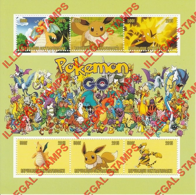 Central African Republic 2015 Pokemon Go Illegal Stamp Souvenir Sheet of 6 (Sheet 4) Central African Republic 2015 Pokemon Go Illegal Stamp Souvenir Sheet of 6 (Sheet 4)