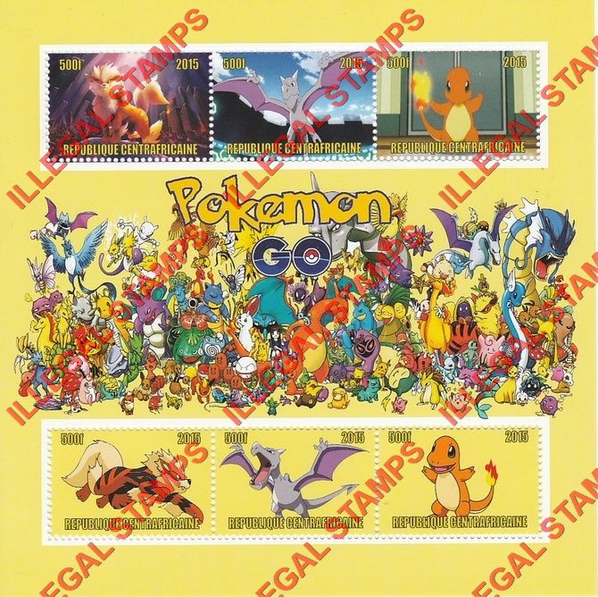Central African Republic 2015 Pokemon Go Illegal Stamp Souvenir Sheet of 6 (Sheet 5) Central African Republic 2015 Pokemon Go Illegal Stamp Souvenir Sheet of 6 (Sheet 5)