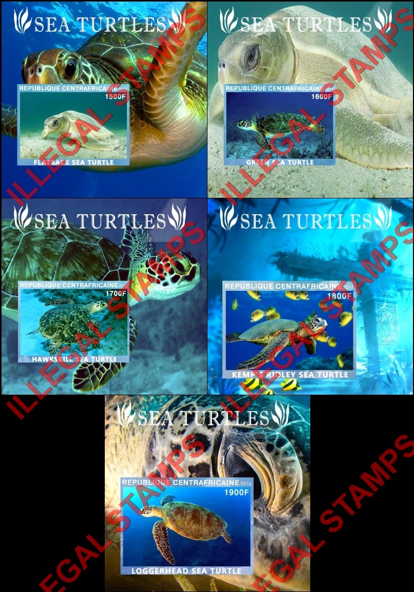 Central African Republic 2015 Sea Turtles Illegal Stamp Souvenir Sheets of 1 Central African Republic 2015 Sea Turtles Illegal Stamp Souvenir Sheets of 1
