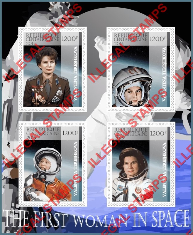 Central African Republic 2015 Space Valentina Tereshkova Illegal Stamp Souvenir Sheet of 4 Central African Republic 2015 Space Valentina Tereshkova Illegal Stamp Souvenir Sheet of 4