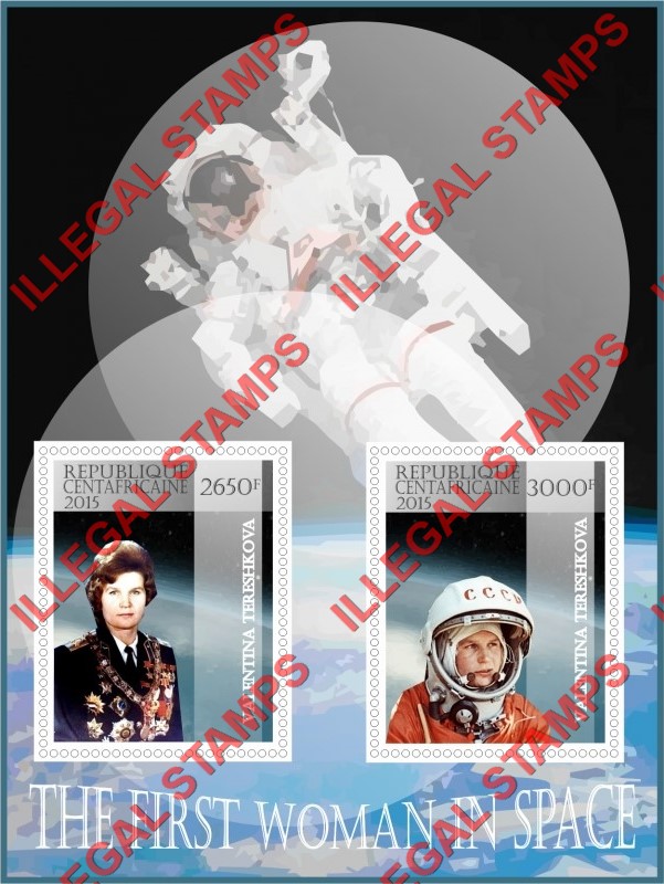 Central African Republic 2015 Space Valentina Tereshkova Illegal Stamp Souvenir Sheet of 2 Central African Republic 2015 Space Valentina Tereshkova Illegal Stamp Souvenir Sheet of 2