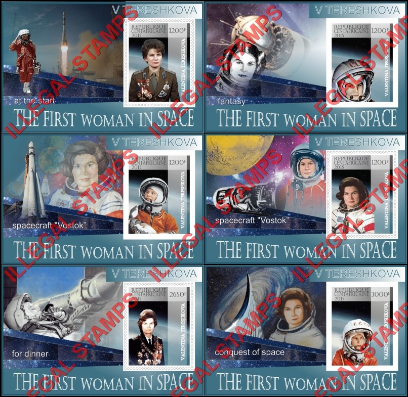 Central African Republic 2015 Space Valentina Tereshkova Illegal Stamp Souvenir Sheets of 1 Central African Republic 2015 Space Valentina Tereshkova Illegal Stamp Souvenir Sheets of 1