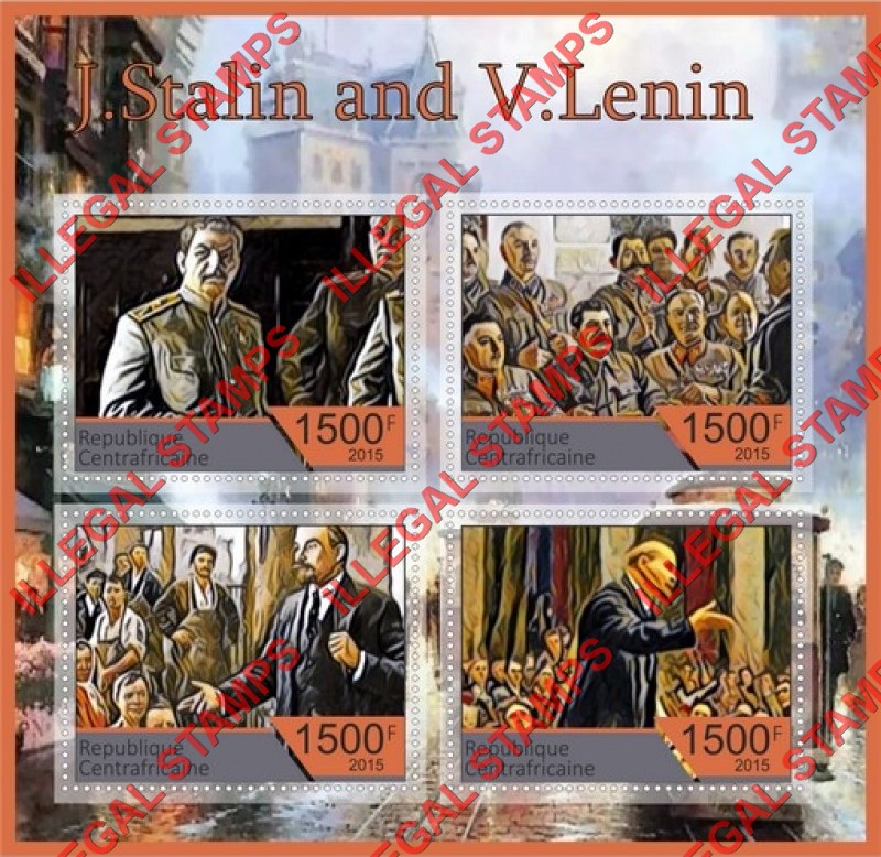 Central African Republic 2015 Stalin and Lenin Illegal Stamp Souvenir Sheet of 4 Central African Republic 2015 Stalin and Lenin Illegal Stamp Souvenir Sheet of 4