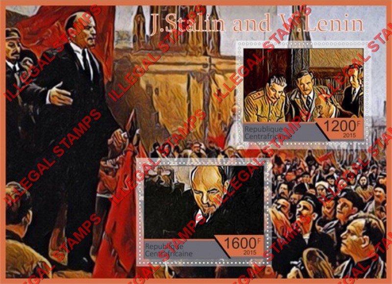 Central African Republic 2015 Stalin and Lenin Illegal Stamp Souvenir Sheet of 2 Central African Republic 2015 Stalin and Lenin Illegal Stamp Souvenir Sheet of 2