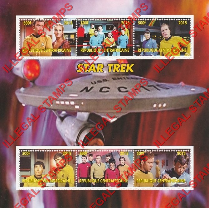 Central African Republic 2015 Star Trek Illegal Stamp Souvenir Sheet of 6 (Sheet 2) Central African Republic 2015 Star Trek Illegal Stamp Souvenir Sheet of 6 (Sheet 2)