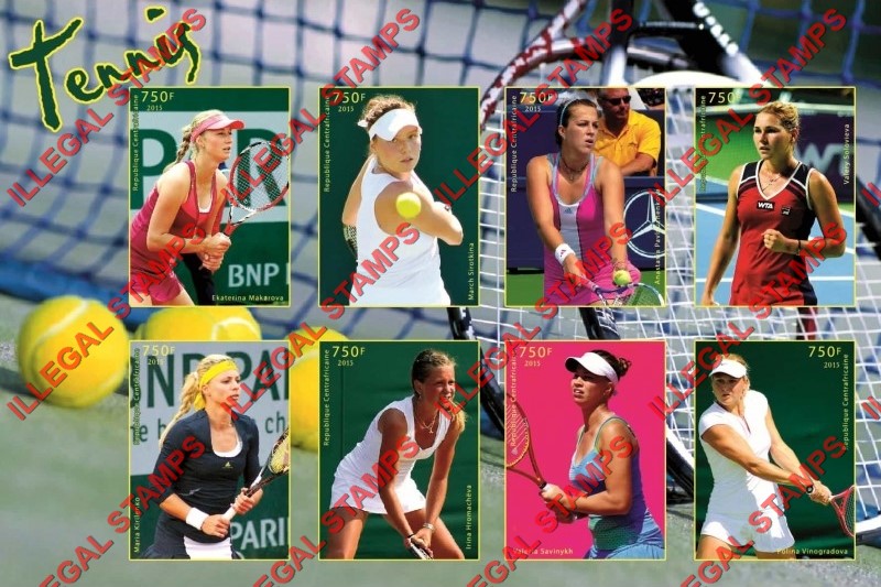 Central African Republic 2015 Tennis Players Women's Tennis Illegal Stamp Souvenir Sheet of 8 Central African Republic 2015 Tennis Players Women's Tennis Illegal Stamp Souvenir Sheet of 8