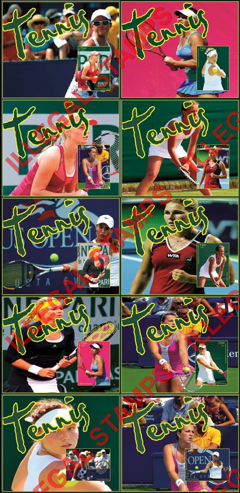 Central African Republic 2015 Tennis Players Women's Tennis Illegal Stamp Souvenir Sheets of 1 Central African Republic 2015 Tennis Players Women's Tennis Illegal Stamp Souvenir Sheets of 1