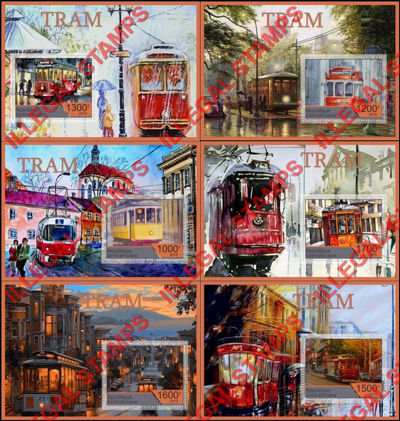 Central African Republic 2015 Tram Illegal Stamp Souvenir Sheets of 1 Central African Republic 2015 Tram Illegal Stamp Souvenir Sheets of 1