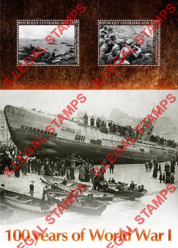 Central African Republic 2015 World War I Illegal Stamp Souvenir Sheet of 2 Central African Republic 2015 World War I Illegal Stamp Souvenir Sheet of 2
