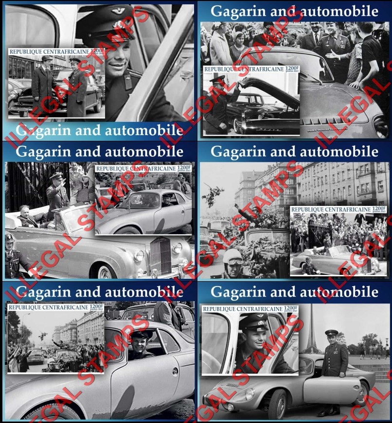 Central African Republic 2015 Yuri Gagarin and Automobile Illegal Stamp Souvenir Sheets of 1 Central African Republic 2015 Yuri Gagarin and Automobile Illegal Stamp Souvenir Sheets of 1