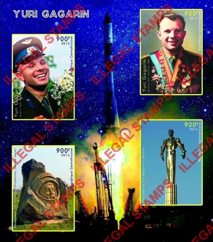 Central African Republic 2015 Yuri Gagarin Illegal Stamp Souvenir Sheet of 4 Central African Republic 2015 Yuri Gagarin Illegal Stamp Souvenir Sheet of 4