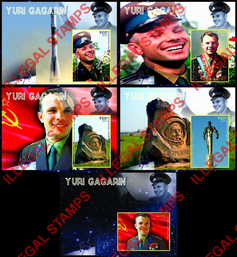 Central African Republic 2015 Yuri Gagarin Illegal Stamp Souvenir Sheets of 1 Central African Republic 2015 Yuri Gagarin Illegal Stamp Souvenir Sheets of 1