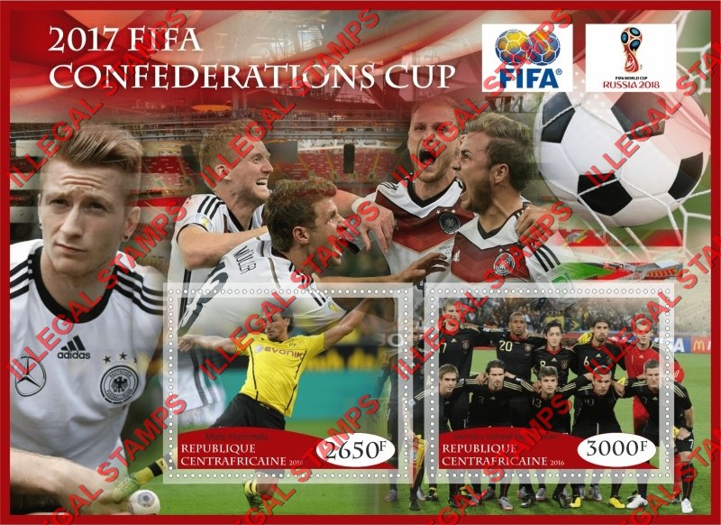 Central African Republic 2016 FIFA Confederations Cup Soccer in 2017 Illegal Stamp Souvenir Sheet of 2