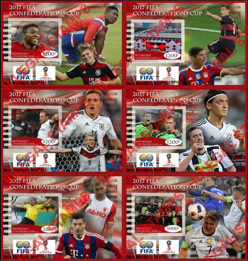 Central African Republic 2016 FIFA Confederations Cup Soccer in 2017 Illegal Stamp Souvenir Sheets of 1