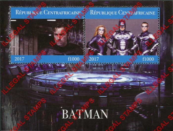 Central African Republic 2017 Batman Illegal Stamp Souvenir Sheet of 2 (Sheet 1) Central African Republic 2017 Batman Illegal Stamp Souvenir Sheet of 2 (Sheet 1)