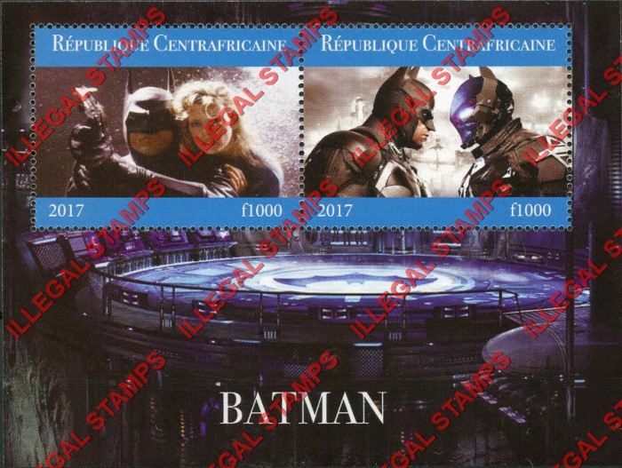 Central African Republic 2017 Batman Illegal Stamp Souvenir Sheet of 2 (Sheet 2) Central African Republic 2017 Batman Illegal Stamp Souvenir Sheet of 2 (Sheet 2)