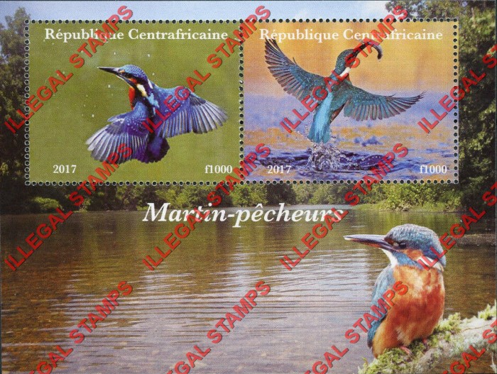 Central African Republic 2017 Birds Kingfishers Illegal Stamp Souvenir Sheet of 2 (Sheet 1) Central African Republic 2017 Birds Kingfishers Illegal Stamp Souvenir Sheet of 2 (Sheet 1)