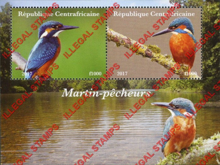 Central African Republic 2017 Birds Kingfishers Illegal Stamp Souvenir Sheet of 2 (Sheet 2) Central African Republic 2017 Birds Kingfishers Illegal Stamp Souvenir Sheet of 2 (Sheet 2)
