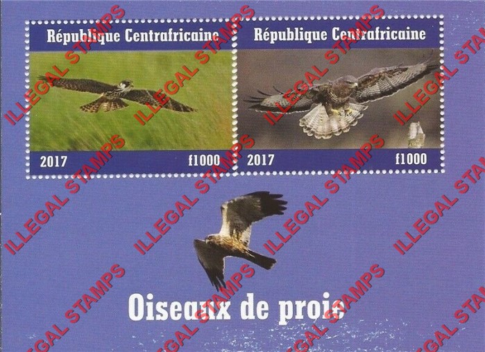 Central African Republic 2017 Birds of Prey Illegal Stamp Souvenir Sheet of 2 (Sheet 1) Central African Republic 2017 Birds of Prey Illegal Stamp Souvenir Sheet of 2 (Sheet 1)