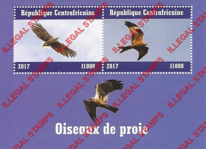 Central African Republic 2017 Birds of Prey Illegal Stamp Souvenir Sheet of 2 (Sheet 2) Central African Republic 2017 Birds of Prey Illegal Stamp Souvenir Sheet of 2 (Sheet 2)