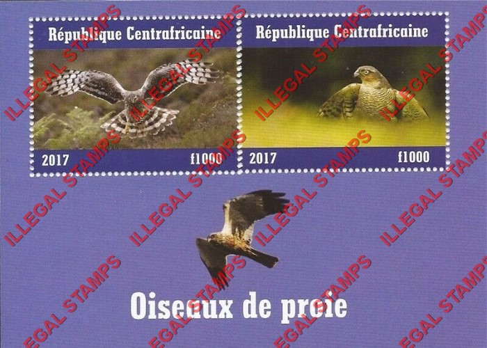 Central African Republic 2017 Birds of Prey Illegal Stamp Souvenir Sheet of 2 (Sheet 3) Central African Republic 2017 Birds of Prey Illegal Stamp Souvenir Sheet of 2 (Sheet 3)