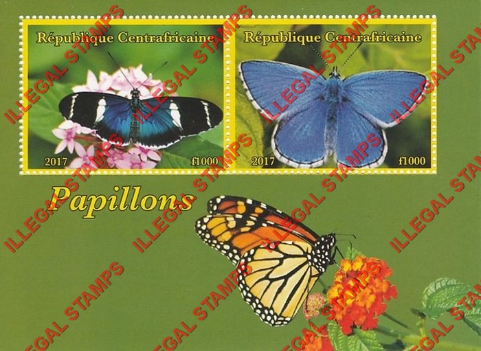 Central African Republic 2017 Butterflies Illegal Stamp Souvenir Sheet of 2 (Sheet 2) Central African Republic 2017 Butterflies Illegal Stamp Souvenir Sheet of 2 (Sheet 2)