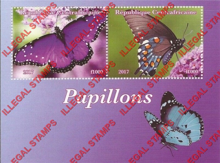 Central African Republic 2017 Butterflies Illegal Stamp Souvenir Sheet of 2 (Sheet 3) Central African Republic 2017 Butterflies Illegal Stamp Souvenir Sheet of 2 (Sheet 3)